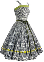 Vintage 1950s B&W Cotton Sundress Ensemble with Chartreuse- New!
