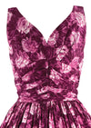 1950s Magenta Carnations Print Cotton Dress -  New!
