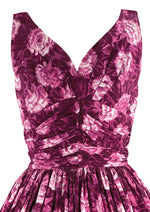 1950s Magenta Carnations Print Cotton Dress -  New!
