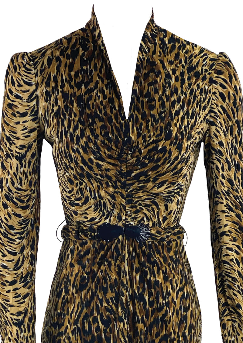 Fabulous 1970s Wild Cat Jersey Print Dress- New!