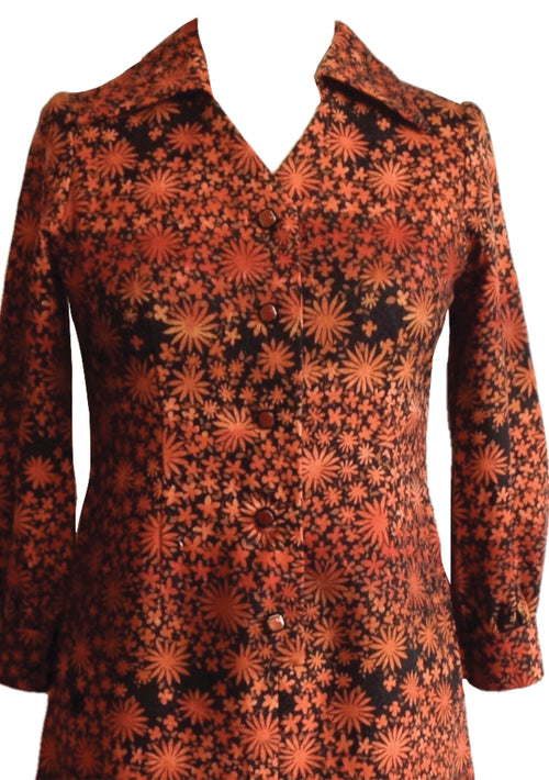 Original 1960s Autumn Floral Wool Dress  - New!