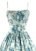 Vintage 1950s Blue Roses Scroll Cotton Sundress- New!