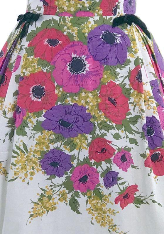 Late 1950s Anemone Border Print Pique Cotton Dress- New!