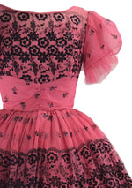 Stunning 1950s Pink Flocked Party Dress- New!