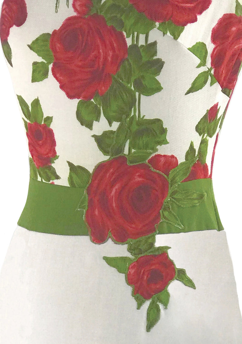 Vintage 1960s White Linen Dress with Red Roses- New! (RESERVED)