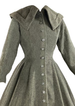 Dramatic 1950s Grey Flecked Wool Princess Coat- NEW!
