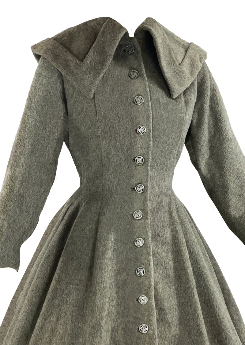 Dramatic 1950s Grey Flecked Wool Princess Coat- NEW!