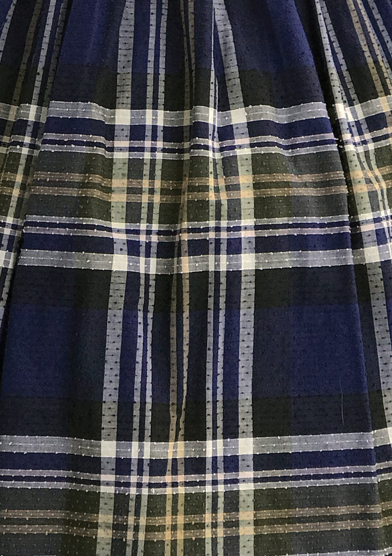 Vintage 1950s Navy Plaid Cotton Dress- New!