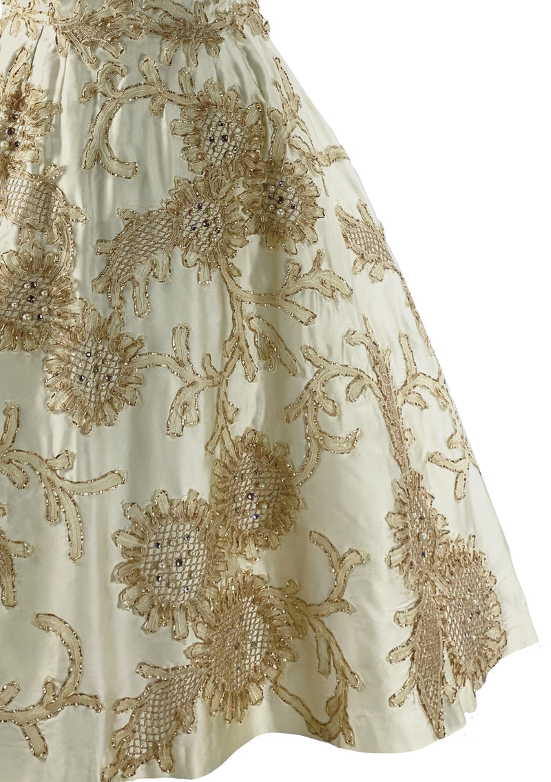 1950s Cream Silk Satin Ceil Chapman Designer Cocktail Party Dress- New!
