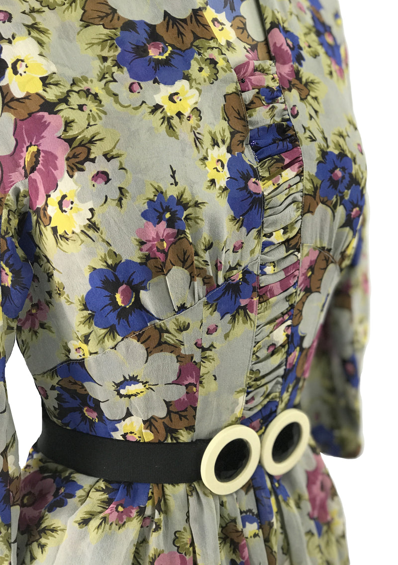 Vintage 1940s Floral Bouquet Crepe Draped Dress - New!