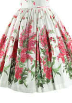 Vintage 1950s Glazed Cotton Pink Floral Border Dress  - New!