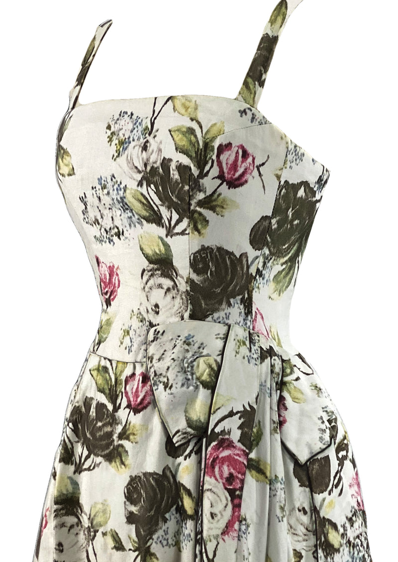 1950s Frank Usher Designer Draped Rose Bouquet Dress- New!