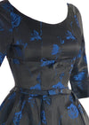 Late 1950s Early 1960s Designer Blue Rose Brocade Party Dress- New!