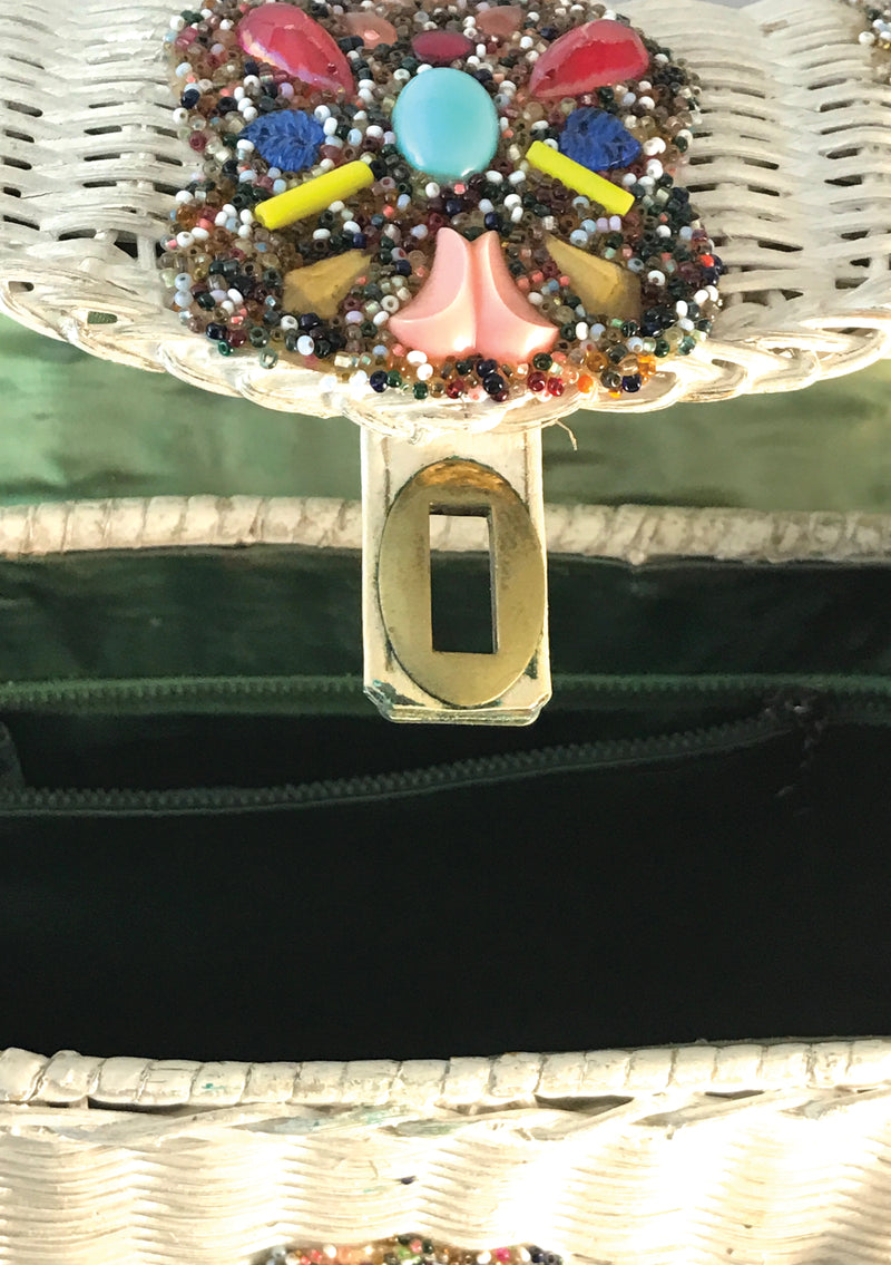 Original 1960s Midas of Miami Wicker Jewelled Handbag - New!
