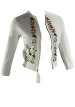 Vintage 1950s White Cropped Cardigan With Embroidery Panels- New!