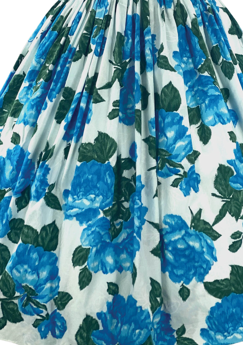 Late 1950s Vibrant Blue Roses California Cottons Dress- New! (ON HOLD)