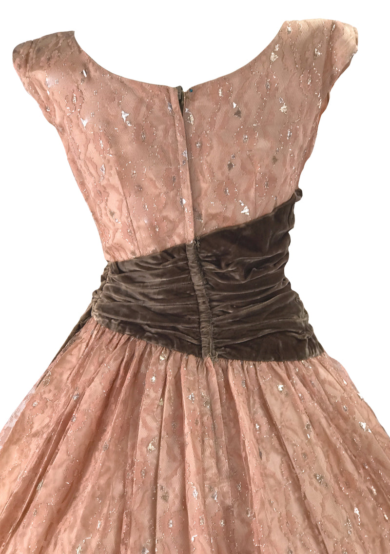 1950s Mushroom Pink Lace Party Dress with Silver Thread - New!