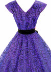 Original 1950s Black Flocked Violet Party Dress  - New!