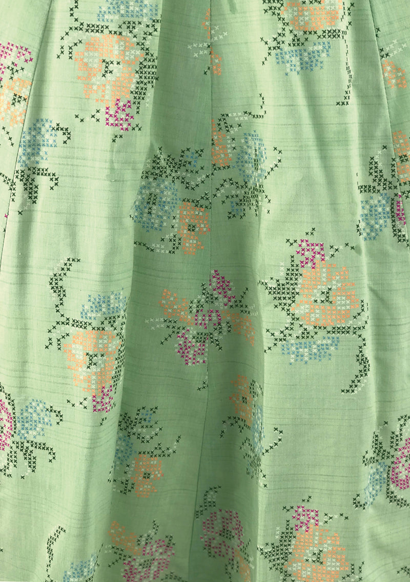 1950s Pistachio Green Cotton Floral Dress- New! (RESERVED)