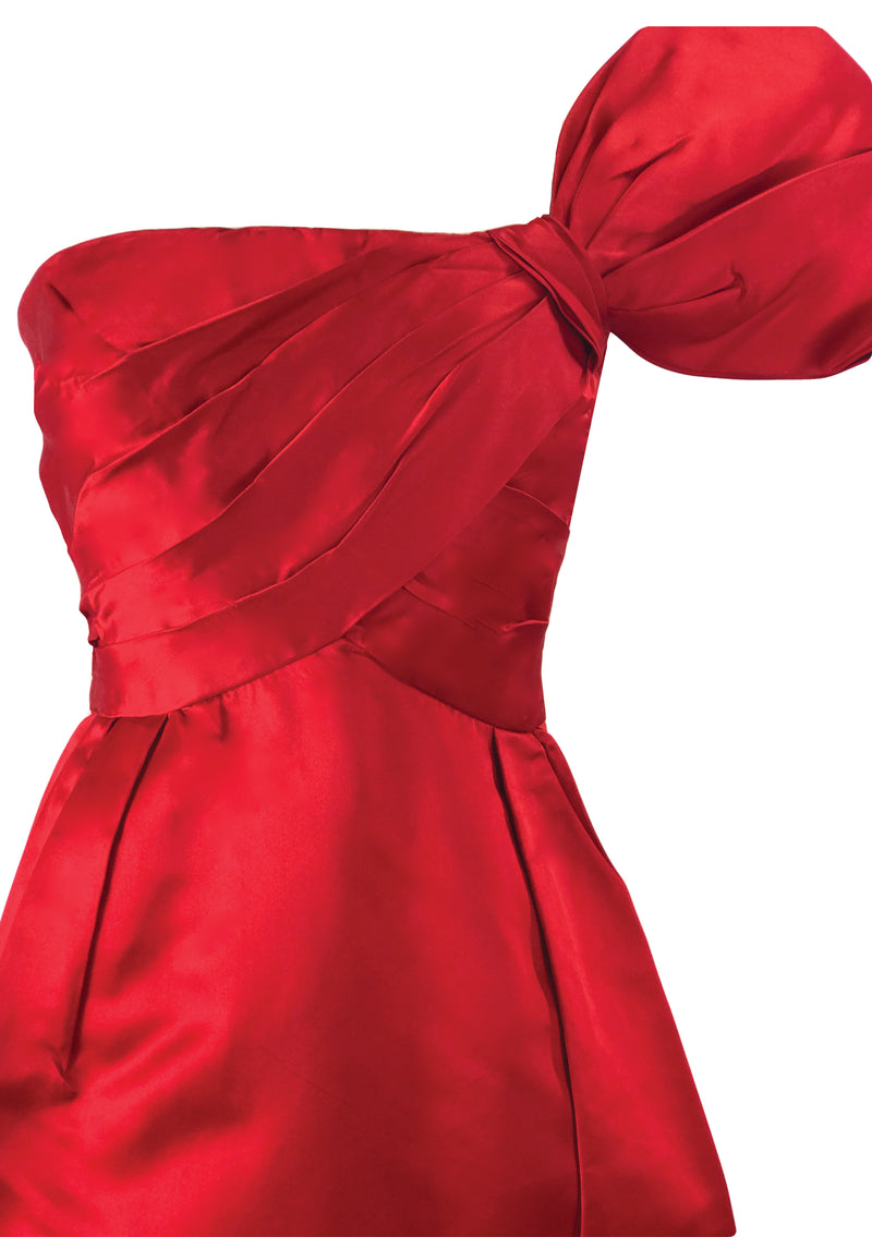 Vintage 1960s Ruby Red Silk Satin Designer Dress- New!