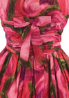 Vibrant 1950s Abstract Pink Tulips Cotton Dress - New!