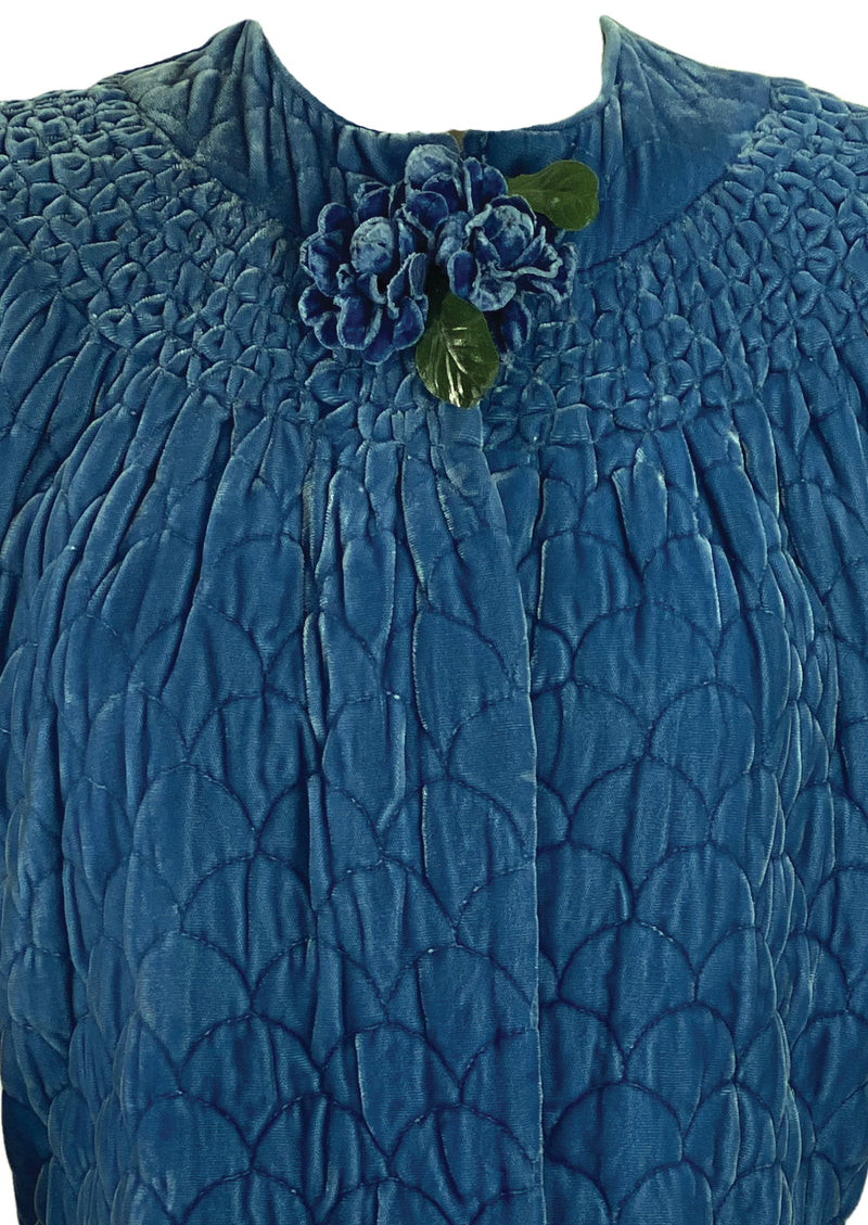 Vintage 1940s Quilted Blue Silk Velvet Jacket- New!