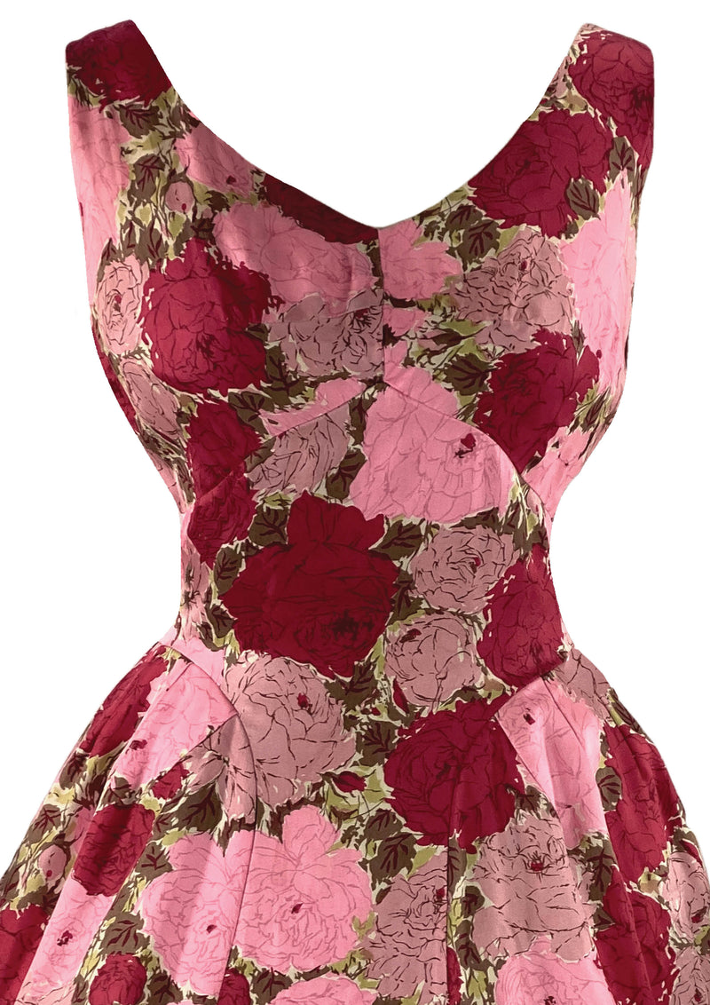 Stunning 1950s Silk Rose Print Dress- New!