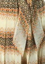 Vintage 1960s Mod Cream. Orange and Brown Cotton Dress - New!