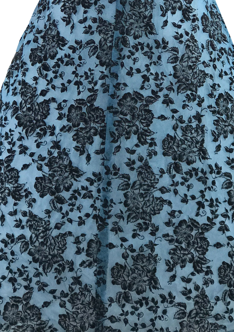 Vintage 1950s Blue Flocked Cocktail Dress- New!