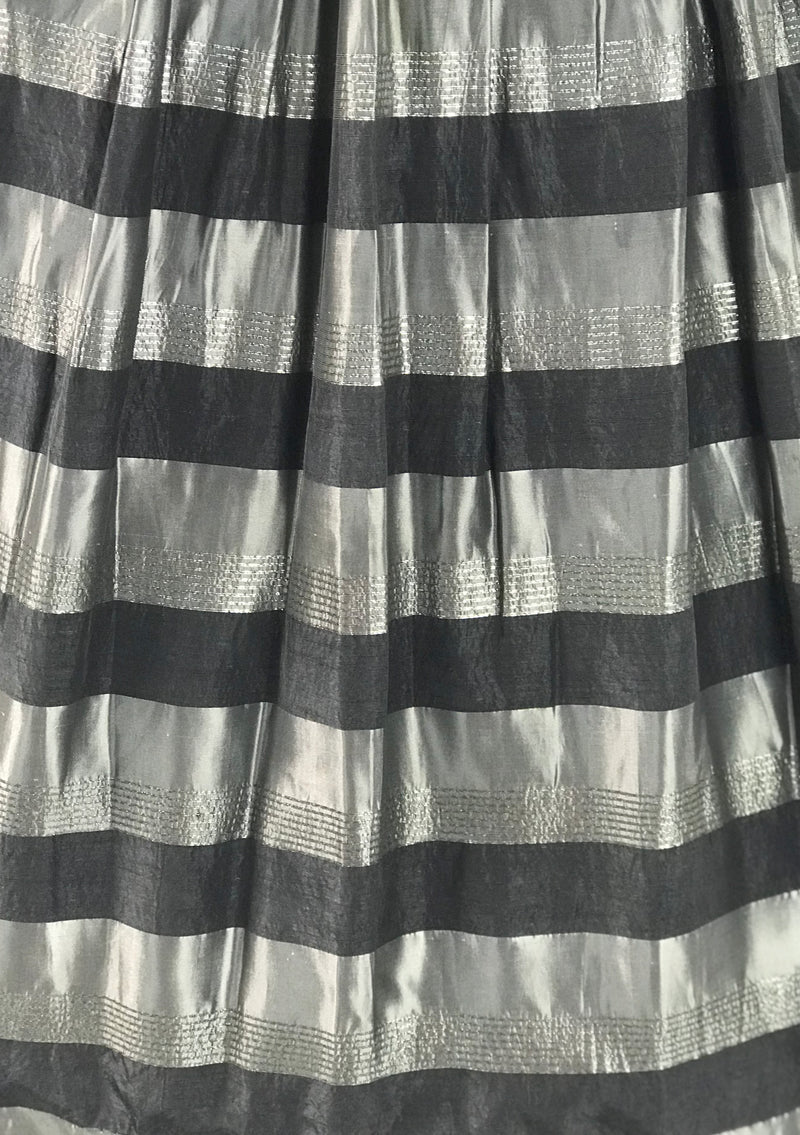 Late 1940s Black Velvet & Silver Striped Taffeta Dress- New!