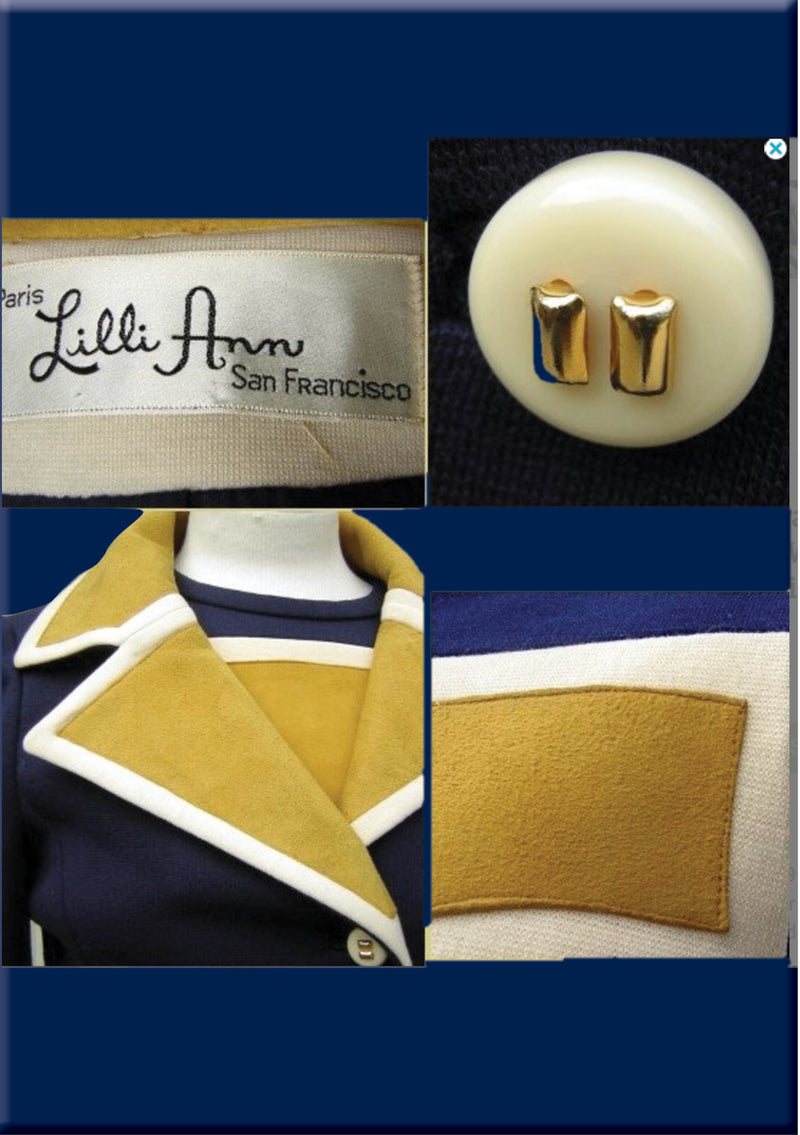 Original Couture 1960s Navy & Yellow Lilli Ann Ensemble - New!