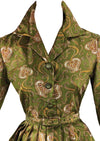 Late 1950s to Early 1960s Olive Green Paisley Dress- NEW!