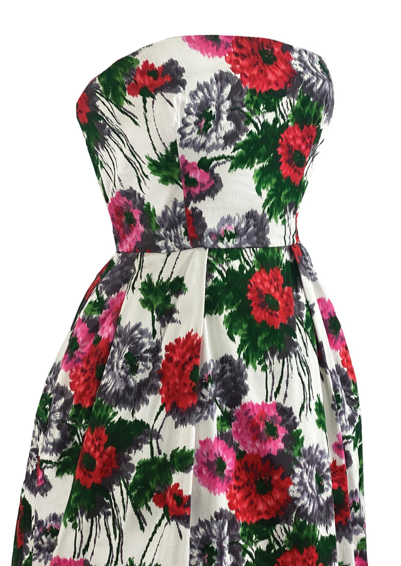 Later 1950s to Early 1960s Zinnia Floral Cotton Dress - NEW!