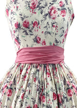 Vintage Late 1950s British Cotton Designer Dress with Pink Roses - New!