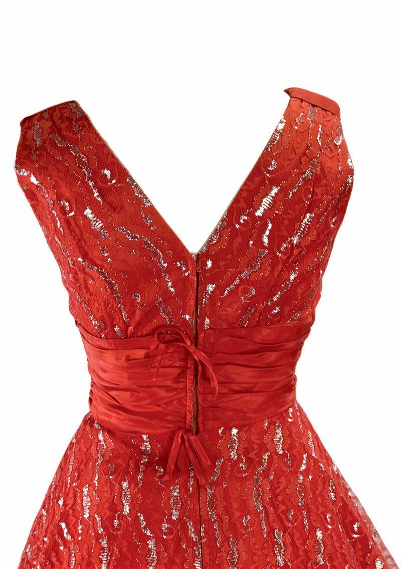 1950s Red Lace Dress with Silver Thread - New!
