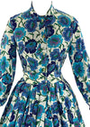 Late 1950s to Early 1960s Blue Floral Cotton Dress- New!