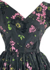 Lovely 1950s Black Floral Taffeta Dress with Flocking - New!