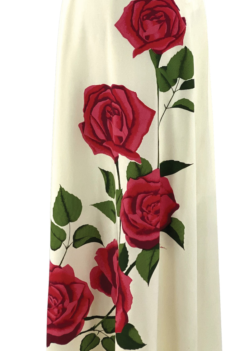 Vintage 1970s Red Roses Shaheen S4signer Maxi Skirt - New!