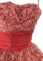 Vintage 1950s Red & White Flocked Party Dress - New!