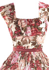Vintage 1950s Pink Novelty Floral Cotton Dress- New!