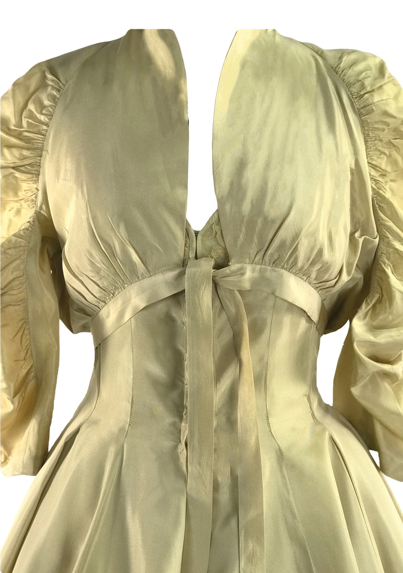 1950s Gold Silk Taffeta Designer Party Dress Ensemble  - New!