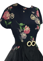 Stunning 1940s Roses Floral Rayon Crepe Dress - New!