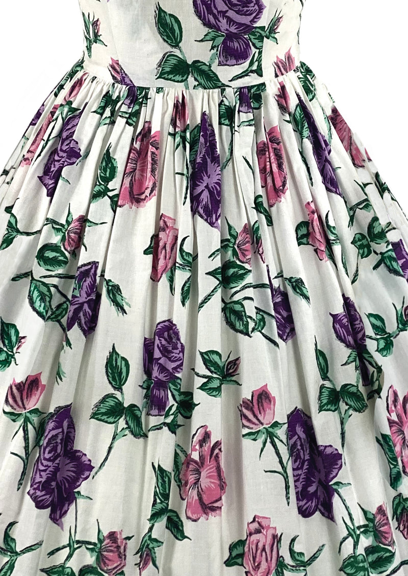 1950s Horrockses Designer Pink & Purple Roses Dress- New!