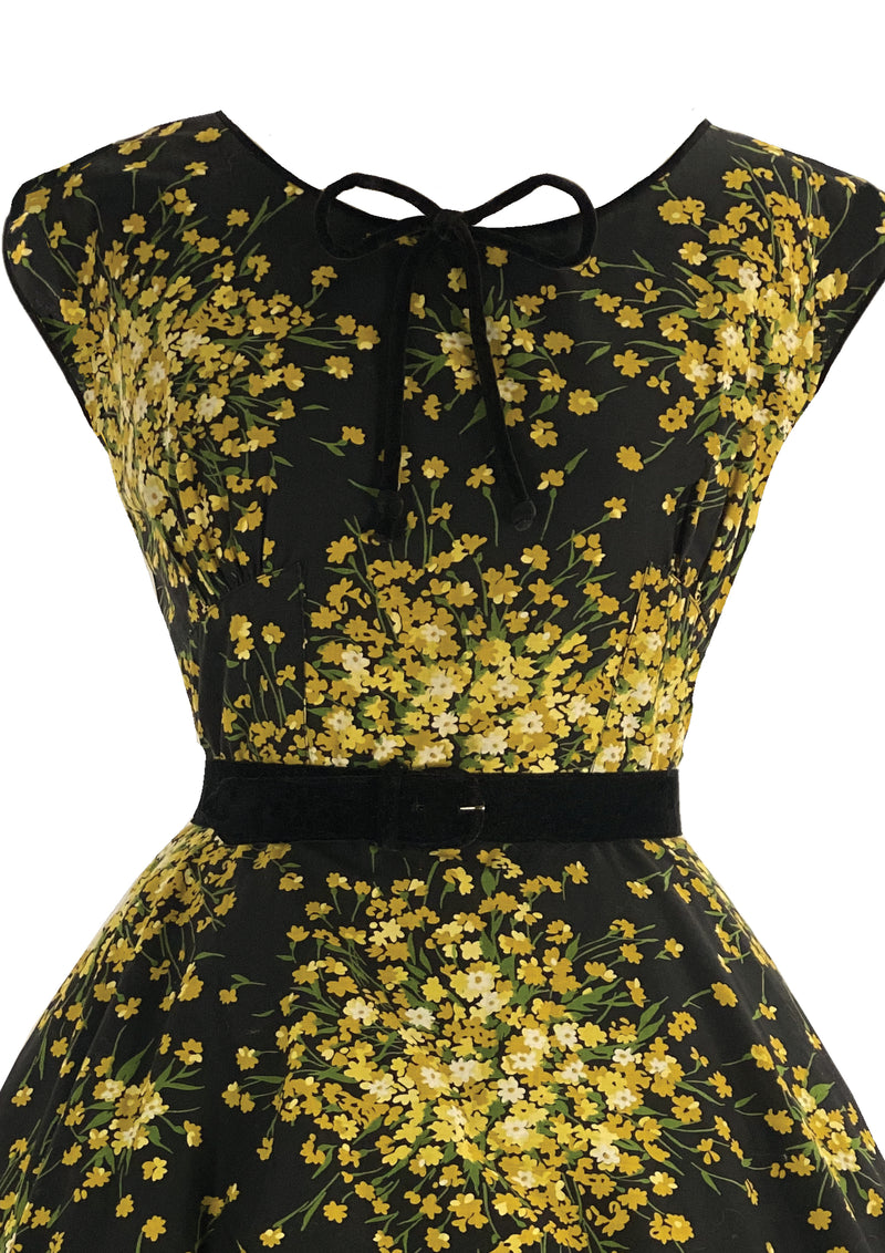 Vintage 1950s Black Cotton with Golden Sprays- New!