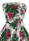 Knockout 1950s Magenta Roses Cotton Dress - New!