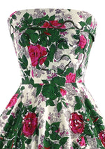 Knockout 1950s Magenta Roses Cotton Dress - New!