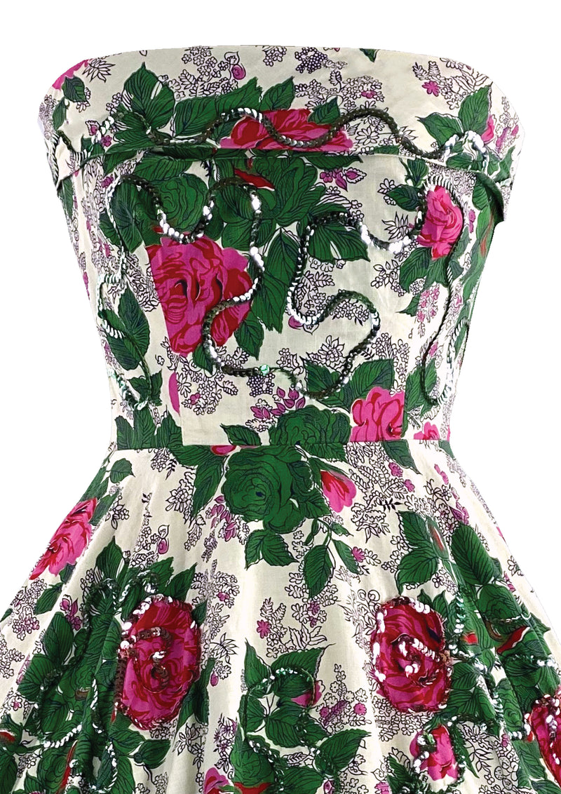 Knockout 1950s Magenta Roses Cotton Dress - New!