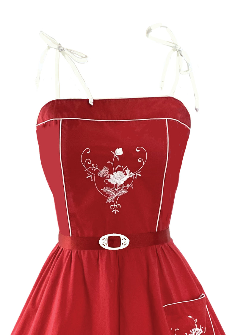 Vintage Nautical 1970s Red Cotton Sundress - New!