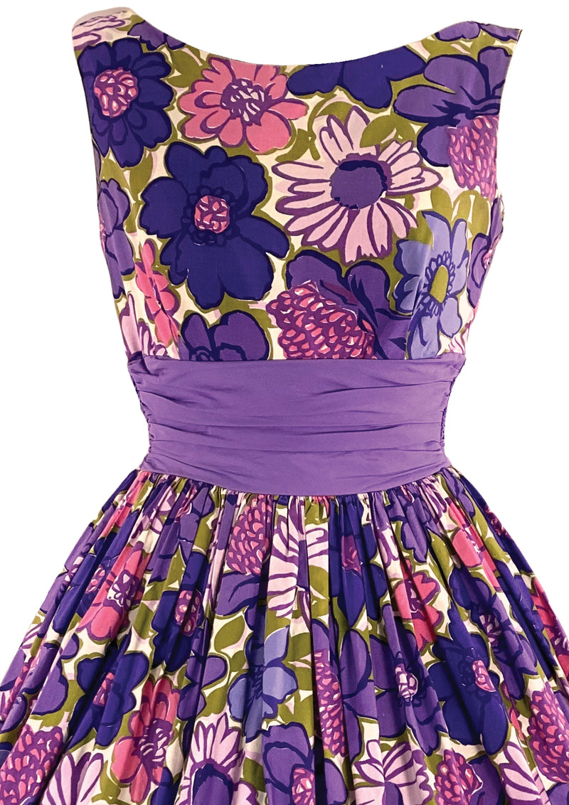 Late 1950s - Early 1960s Purple & Pink Floral Designer Dress - New!