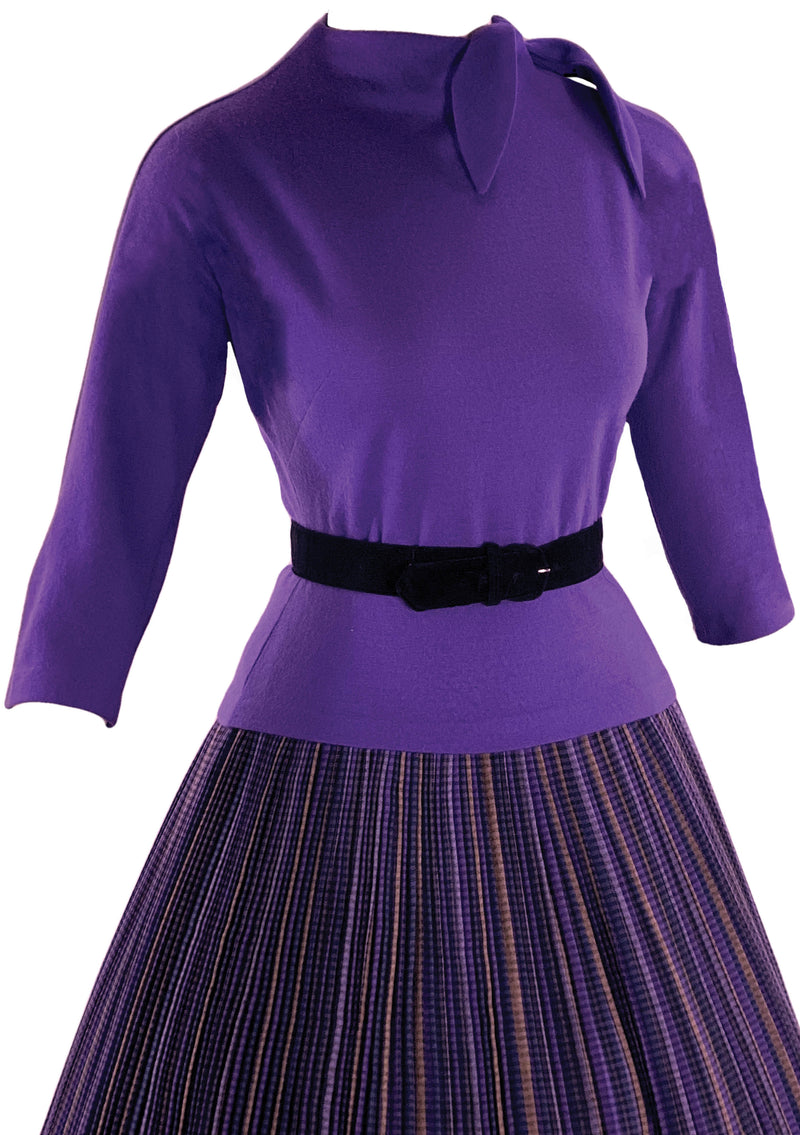 Stylish Designer 1950s Purple Wool Top and Skirt Set- New!